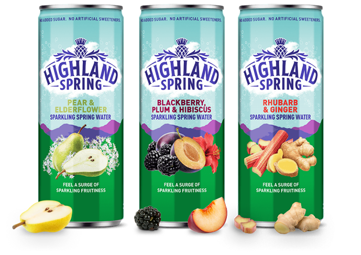 Highland Spring Flavoured Spring Water Sparkling Water Cans 330ml. Something for all occasions.