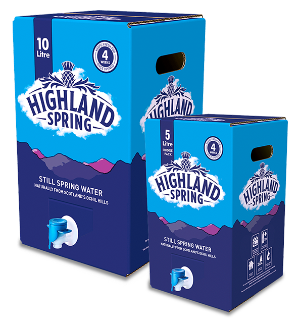 Highland Spring Boxed Water in a 5L or 10L decanter.