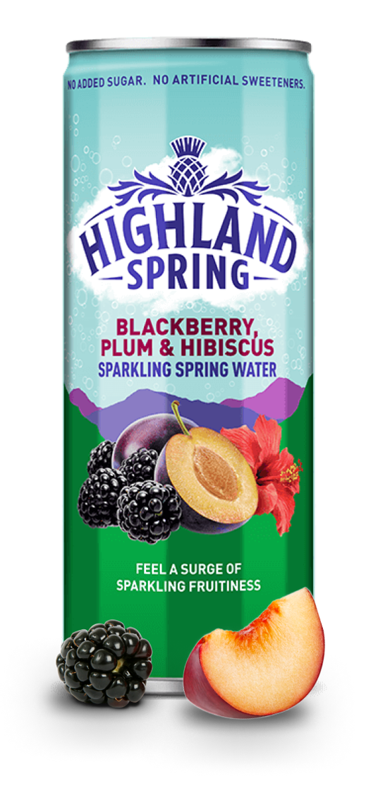 Highland Spring Sparkling Fruit Flavoured Water Can - Blackberry, Plum and Hibiscus.