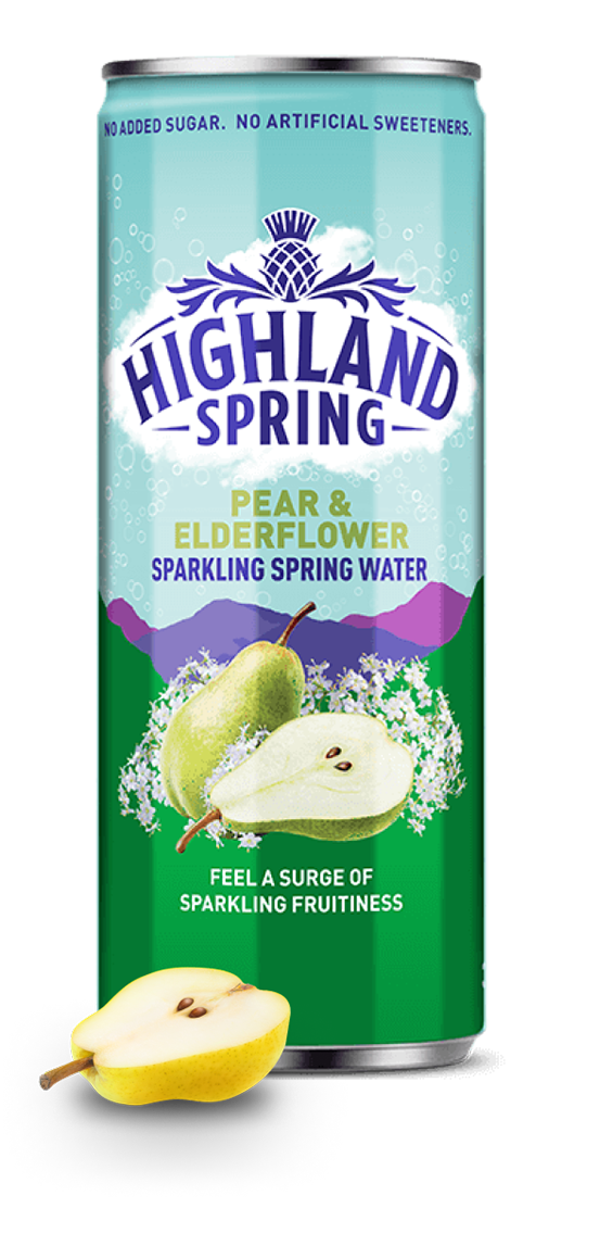 Highland Spring Sparkling Fruit Flavoured Water Can - Pear & Elderflower.
