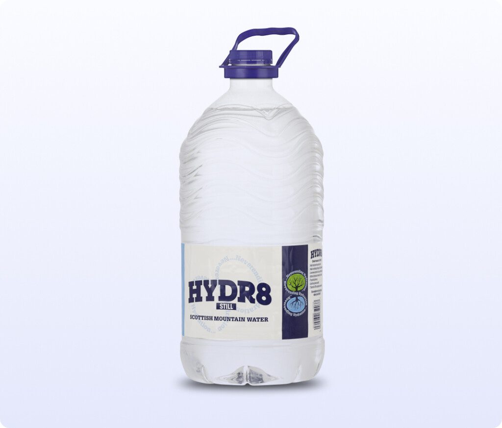 Still Scottish mountain water. Hydr8 5L carry pack.